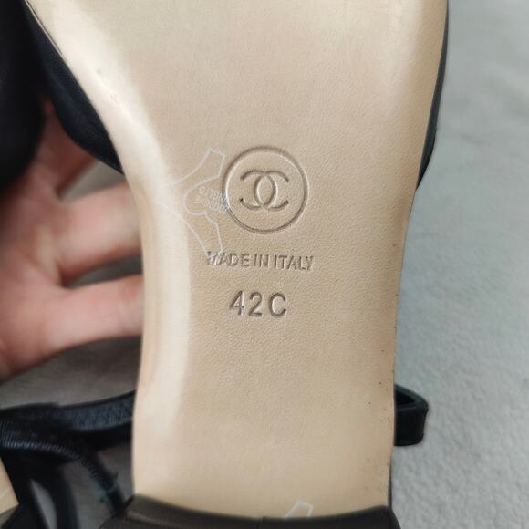 Chanel Leather Grosgrain Slingback Mules Womens 42C Black Flats NWOB FLAWED - Picture 9 of 10